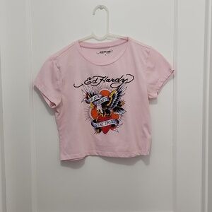 Ed Hardy Pink Short Sleeve Brave Eagle Cropped Baby Tee Size Large